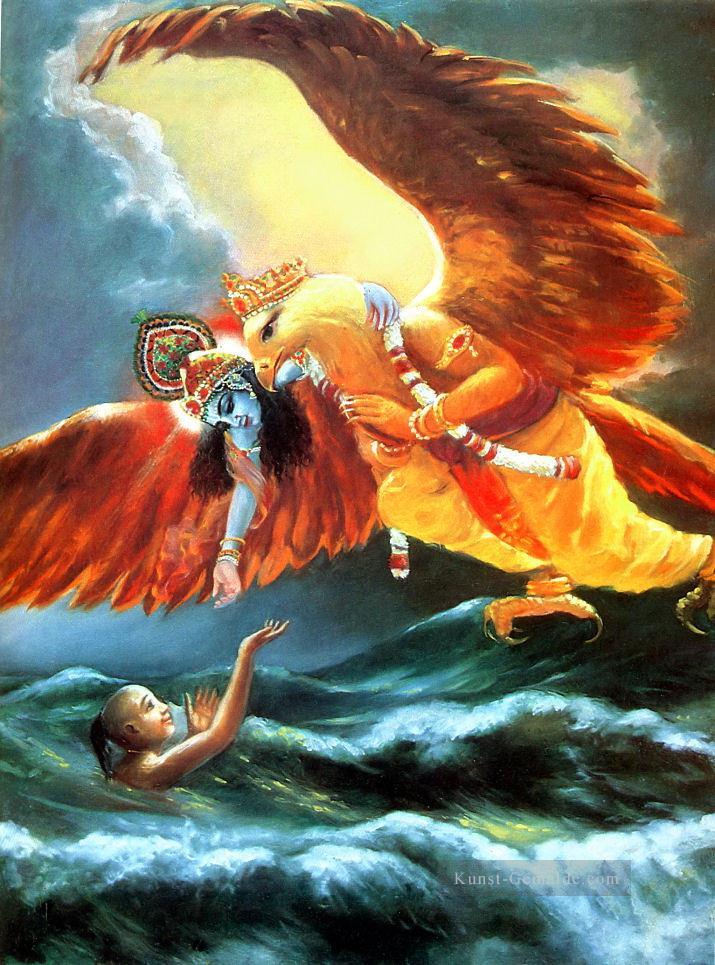 Krishna und Adler König Spar Junge im Meer Hinduismus Ölgemälde